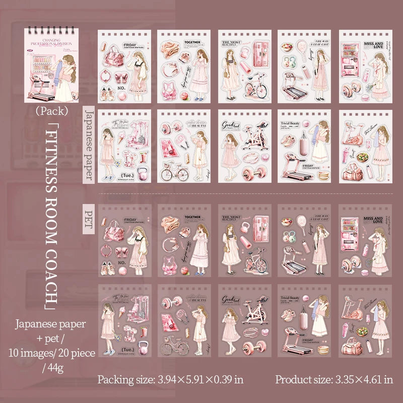 JIANQI 20pcs Career Girls series PET+Washi dual material die-cutting sticker book DIY scrapbook background decoration stickers