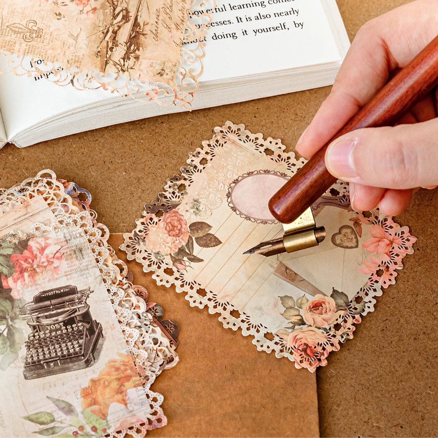 10 pcs INS Scrapbooking paper Wreath Lace Decoration paper Hollow Card Collage Material junk journal DIY hand made Craft paper
