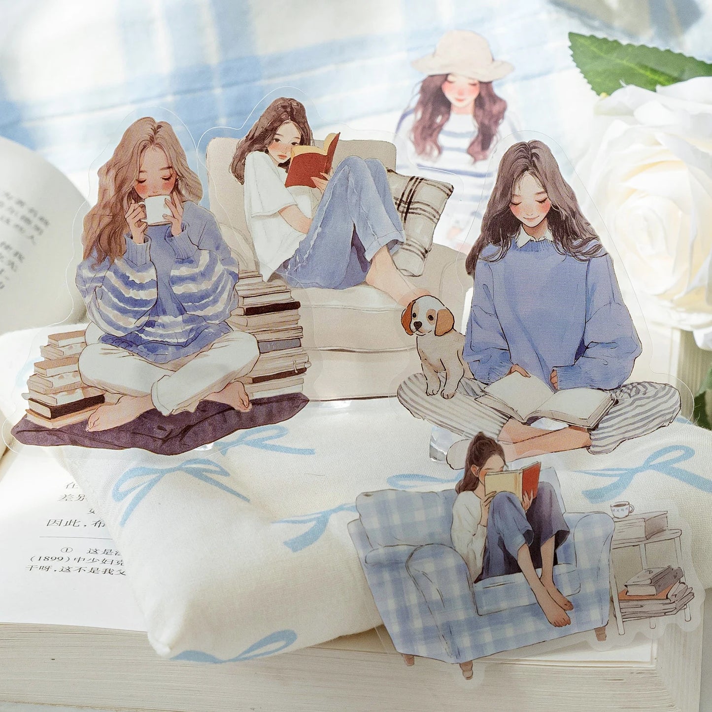 JIANQI 30 pcs/pack Reading girl Stickers aesthetic Stick Labels Decorative Diary Album material Scrapbooking Supplies