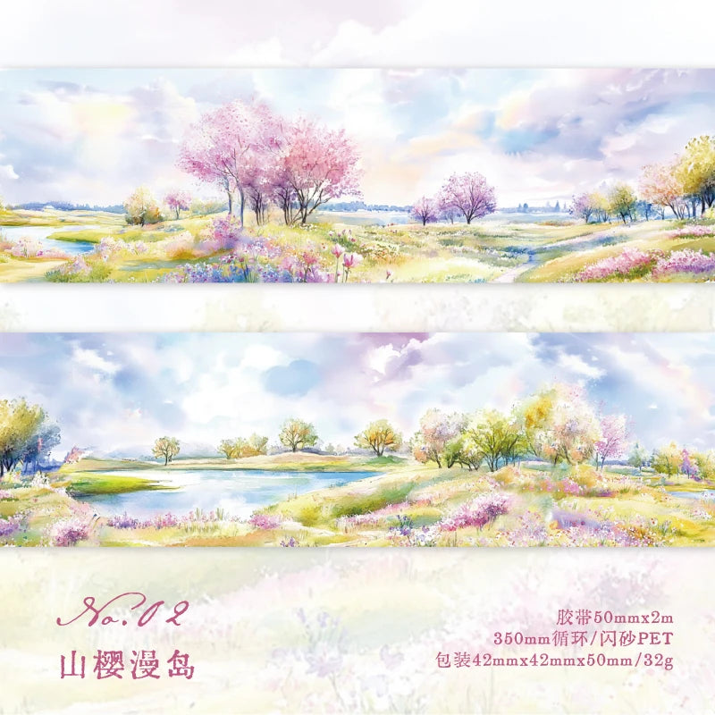 JIANQI 50mm*2m PET Tapes Beautiful scenery DIY Scrapbooking Decor Photo Album Collage Junk Journal Materials Aesthetics Stickers