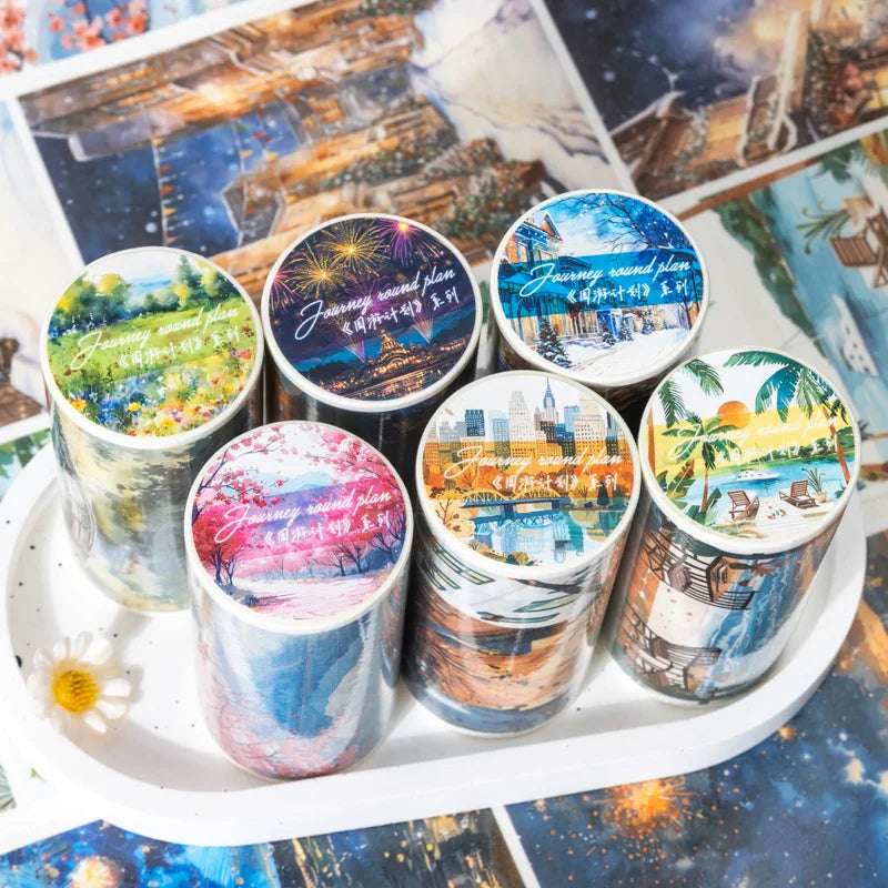 JIANQI 80mm*2m Travel Scenery Stickers PET Materials DIY Scrapbooking Materials Collage Junk Journal Decor Stickers