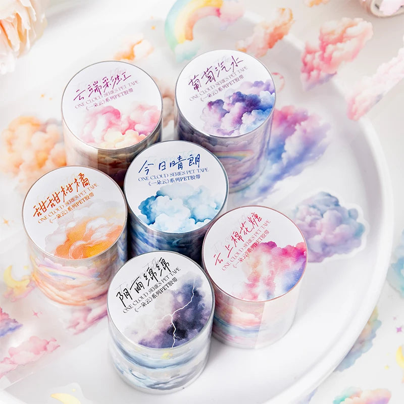JIANQI 50mm*2m Ins Transparent PET Tapes Rainbow clouds DIY Scrapbooking Collage Stationery Decor Journalling Materials Tapes