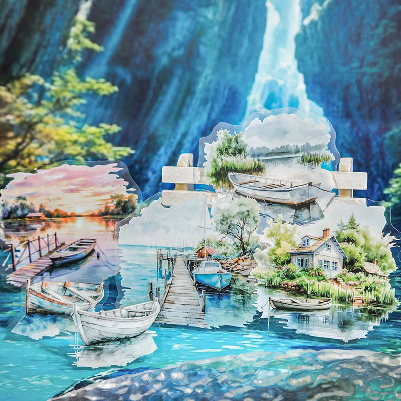 JIANQI 20pcs Water landscape Sticker Pack Junk Journal DIY Scrapbooking Supplies Collage School Stationery Stickers