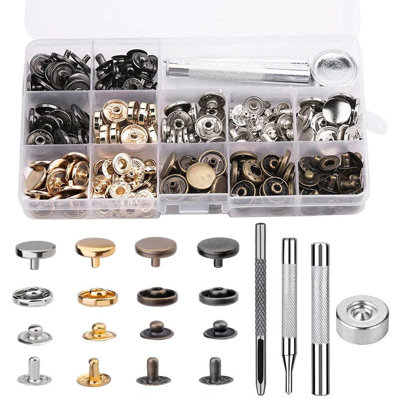 Leathercraft Metal Snaps for Clothes Garment Fasteners Button Snap Press Studs with Installation Tools Kits for Shoes