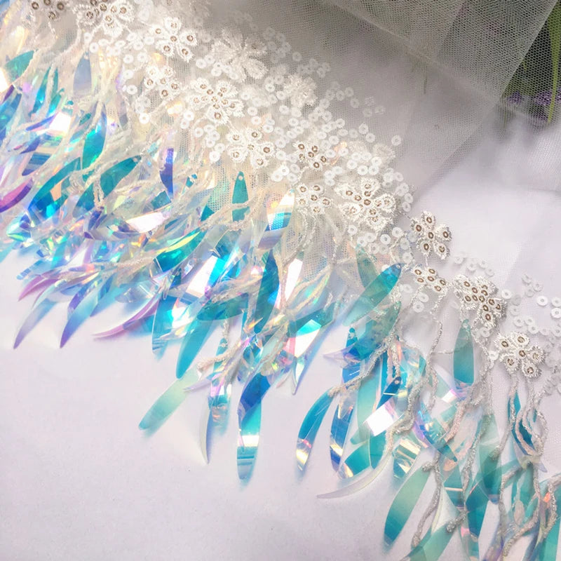 1Yard Sequins Tassels Farbic Fringe Ribbon Garment Wedding Dress Bag Curtain DIY Sewing Supplies Accessories 12CM Wide