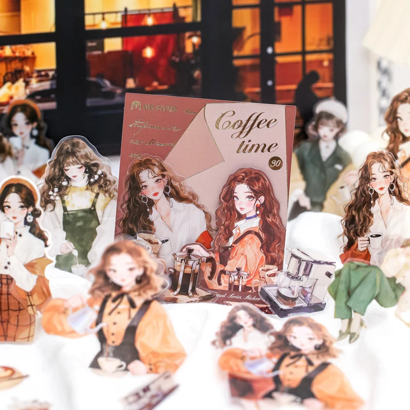 JIANQI 30 sheet Anime girl character Decorative PVC Stickers Scrapbooking Label Diary Stationery Album Phone Cup Journal Planner