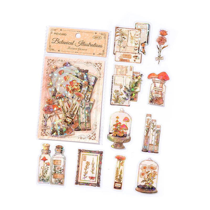 JIANQI 20pcs/pack Twinkle PET Stickers Gold Foil DIY Scrapbooking Planner Collage Stationery Aesthetics Decor Flower Stickers