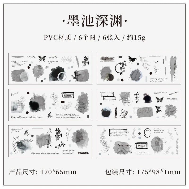 JIANQI 6pcs Transparent Floral Sticker PET Material DIY Scrapbooking Collage Supplies Decor Stationery Aesthetics Stickers