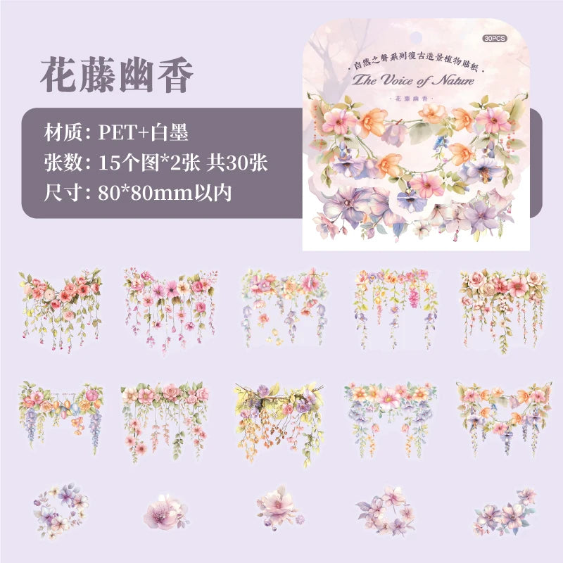 JIANQI 30 Pcs Natural Plant Flower Stickers PET Transparent Decorative Decals DIY Planner Diary Journal Scrapbook supplies