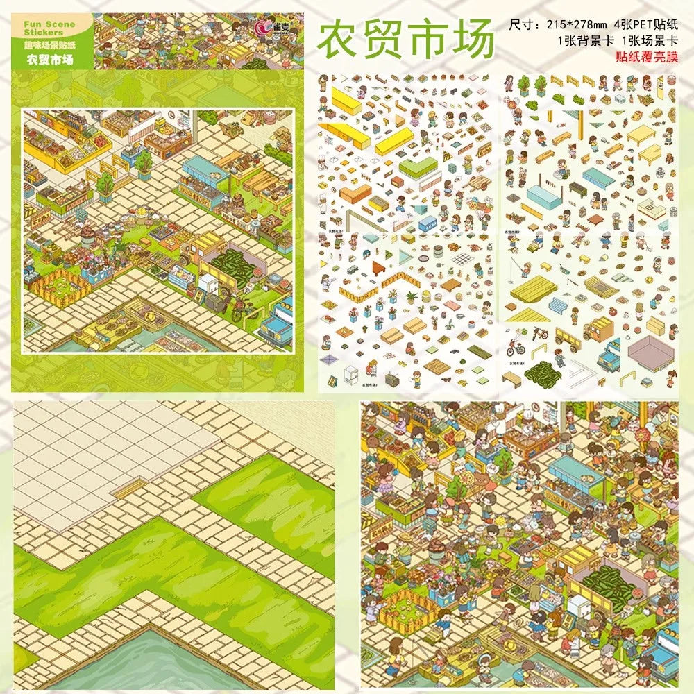 JIANQI Plus Size market Party 3D Cabin Scene DIY Sticker Landscape Sticker Stacking Pasting Festival Birthday Gift for Kid Child