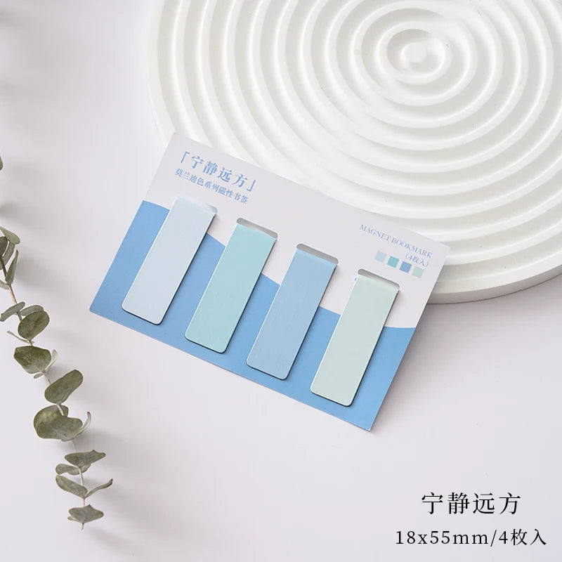 JIANQI 4 pcs/pack Magnetic bookmark Morandi style simple literary pattern bookmark Reading tool School office supplies