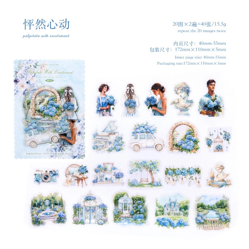 JIANQI 40 pcs Sweet scenery Stickers PET Material Collage Junk Journal DIY Scrapbooking Supplies Decorative Sticker
