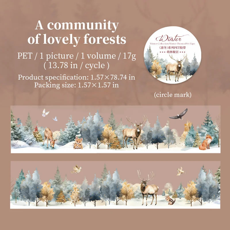 JIANQI 40mm*2m Scrapbook Decor Adhesive Tape Winter snow scenery PET Tapes Masking Tapes stickers Aesthetic Stationery Supplies