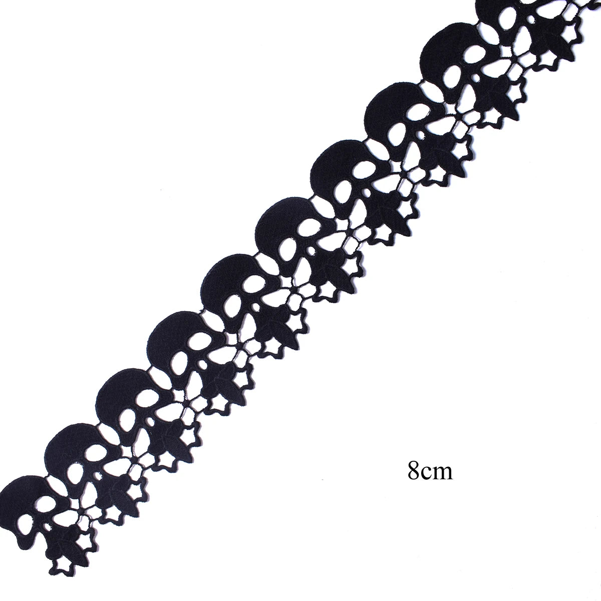 1Yard White Black String Skull Lace Fabric Trim Embroidery Applique Handmade Sewing Cloth Craft For Coat Jeans Festival Decor