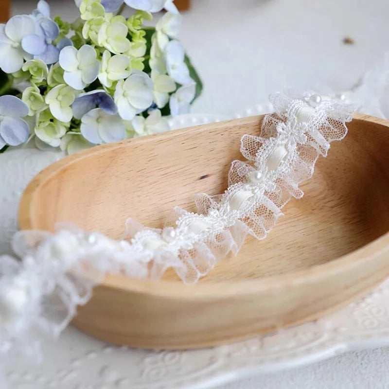 1 Yard Lolita lace Lvory Bead Ruffled Lace Fabric Edging Satin Ribbon DIY Clothing Curtains Furniture Decorations 3.5cm Wide