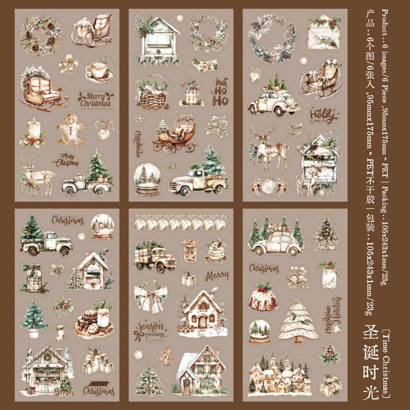 JIANQI 6pcs/pack Christmas Forest Landscape Stickers PET Materials Collage Stationery Decor Diary DIY Scrapbooking supplies