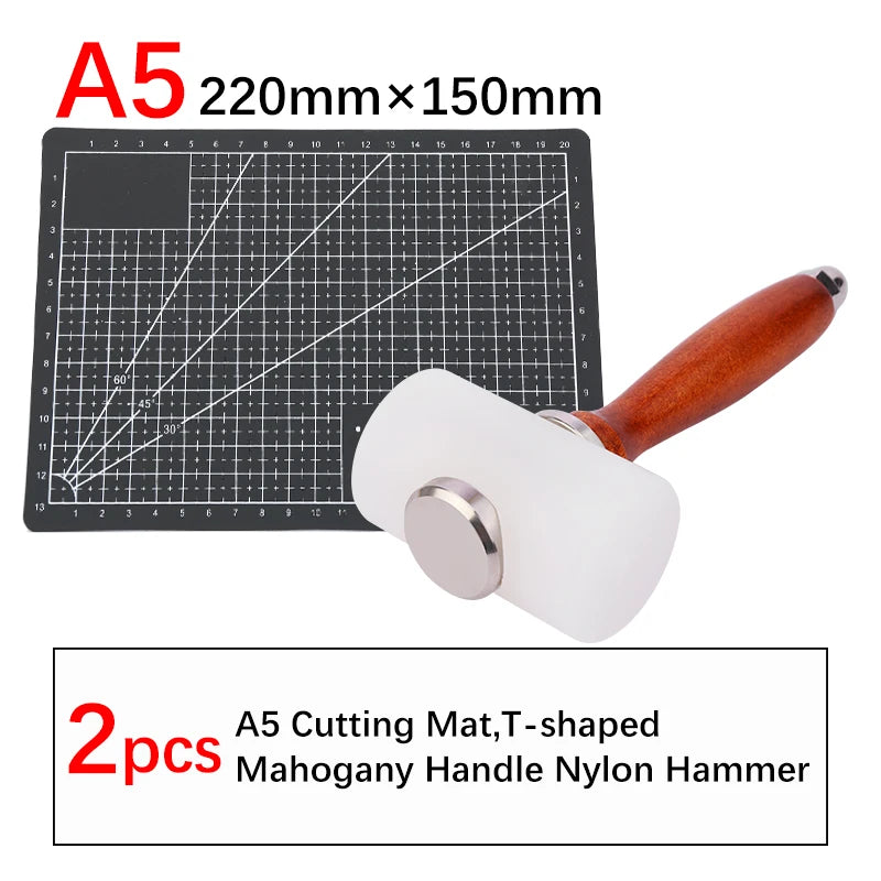 A5/A4/A3 PVC Leather Craft Tool Cutting Mat DIY Double-Sided Self-Healing Mat Bottom Plate Cutting Tool Set with Hammer
