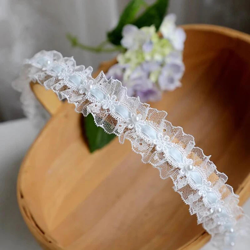 1 Yard Lolita lace Lvory Bead Ruffled Lace Fabric Edging Satin Ribbon DIY Clothing Curtains Furniture Decorations 3.5cm Wide