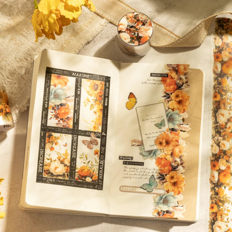 JIANQI 45mm*2m Transparent PET Floral Tapes DIY Scrapbooking Decor Photo Album Collage Journalling Materials Aesthetics Tapes