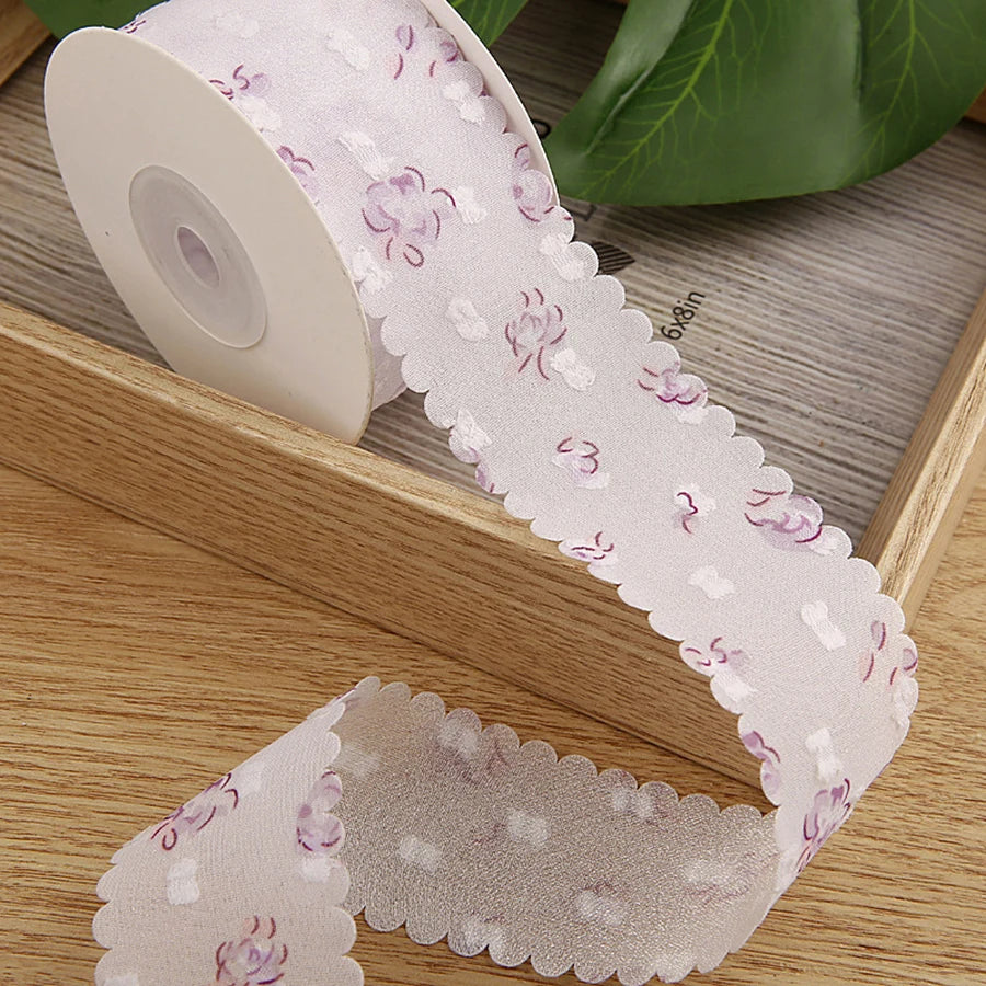 2Yards/Lot Chiffon Velvet Polka Dot Flower Ribbon Lace Fabric for DIY Clothing Decoration Wedding Party Decor 3.8cm Width