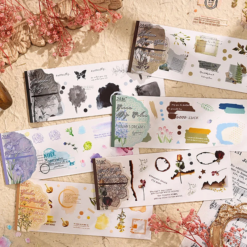 JIANQI 6pcs Transparent Floral Sticker PET Material DIY Scrapbooking Collage Supplies Decor Stationery Aesthetics Stickers