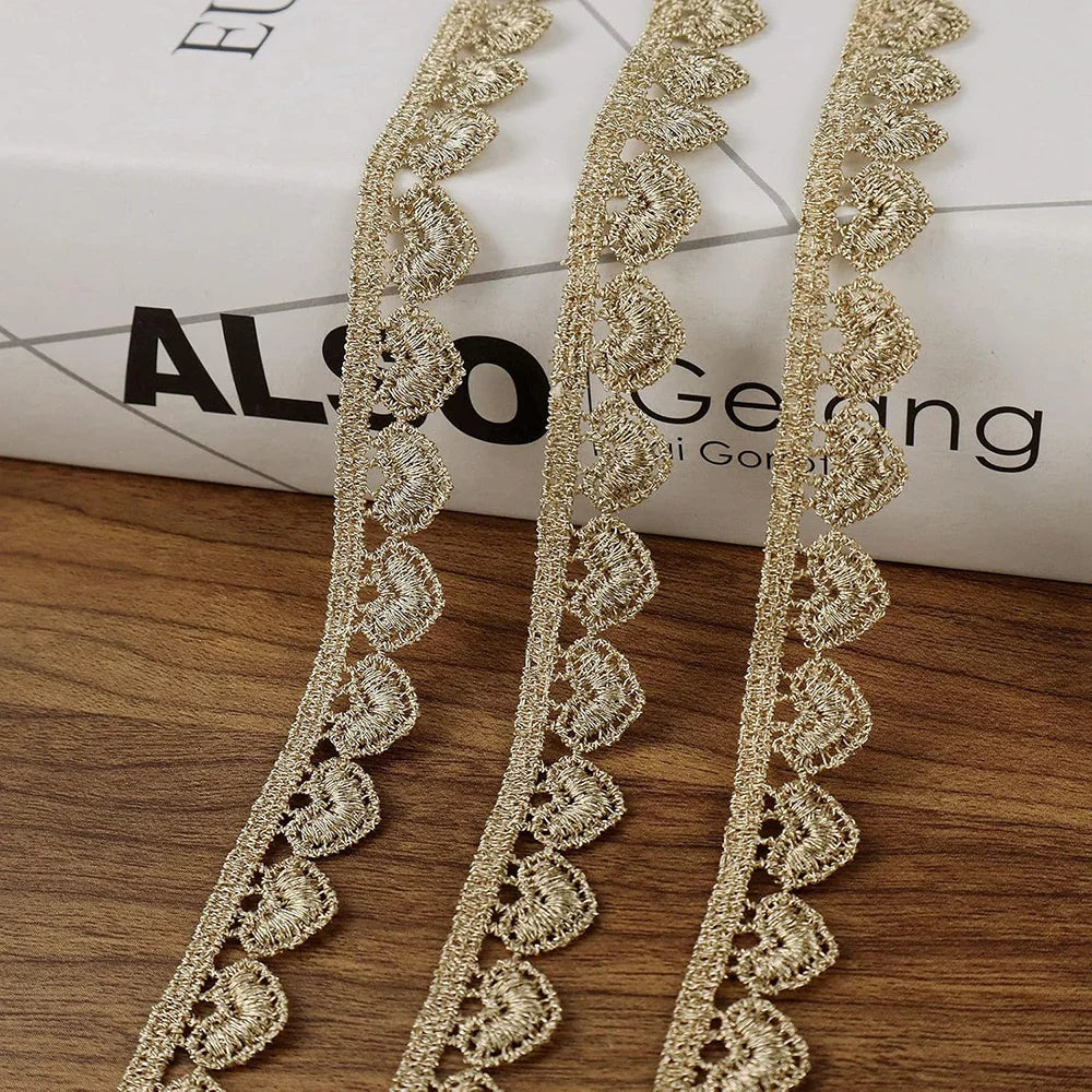 2 Yards Gold Thread Water Soluble Embroidery Lace Fabric Love Small Barcode DIY Clothing Bag Home Sewing Trimming Accessories