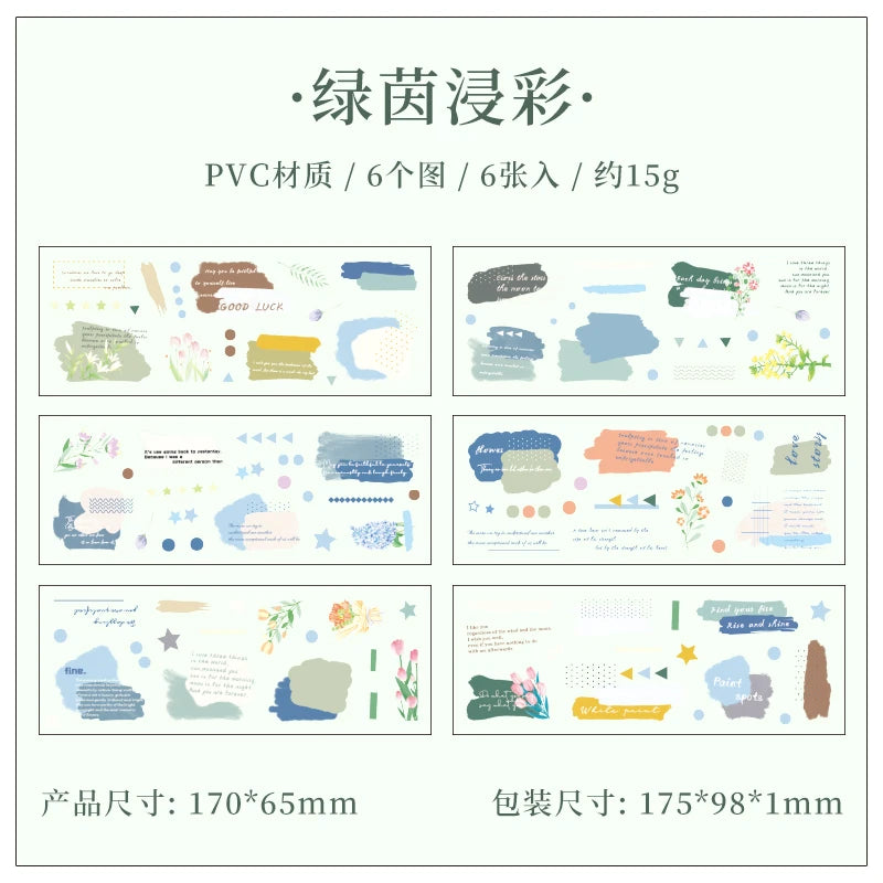 JIANQI 6pcs Transparent Floral Sticker PET Material DIY Scrapbooking Collage Supplies Decor Stationery Aesthetics Stickers