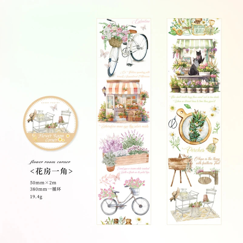 JIANQI 50mm*2m Scrapbook Decor Adhesive Tape Heartbeat Flower Shop Tapes Masking Tapes stickers Aesthetic Stationery Supplies
