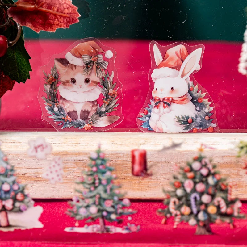 JIANQI 50mm*2m Transparent PET Christmas Tapes DIY Scrapbooking Decor Photo Album Collage Journalling Materials Stickers