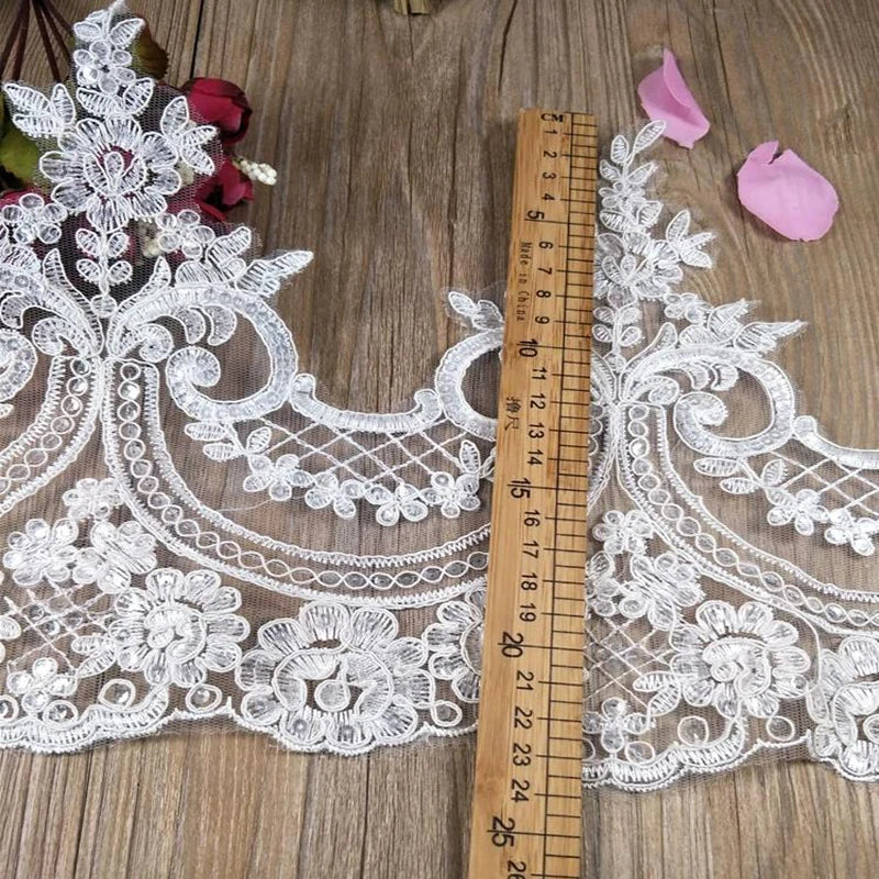 1Yard White Black Cording Lace Fabric Flower Mesh Lace Trim Applique Sewing Clothing Craft 24cm Wide