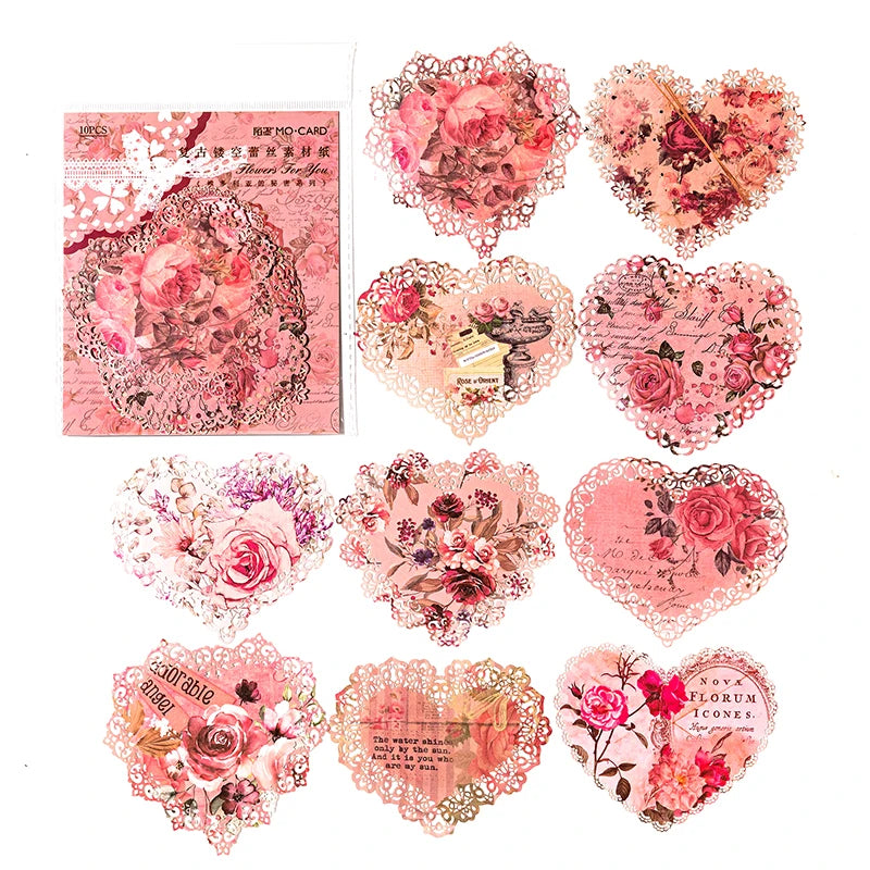 10 pcs INS Scrapbooking paper Wreath Lace Decoration paper Hollow Card Collage Material junk journal DIY hand made Craft paper