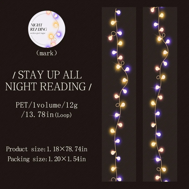JIANQI 30mm*2m PET Tapes Night reading DIY Scrapbooking Decor Photo Album Collage Junk Journal Materials Aesthetics Stickers