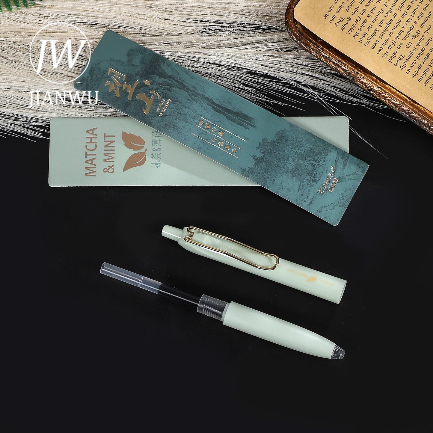 JIANWU 2 Pcs/set Wangshan Matcha Mint Press Gel Pen Set 0.5mm Black Quick-drying Creative Journal Student Supplies Stationery