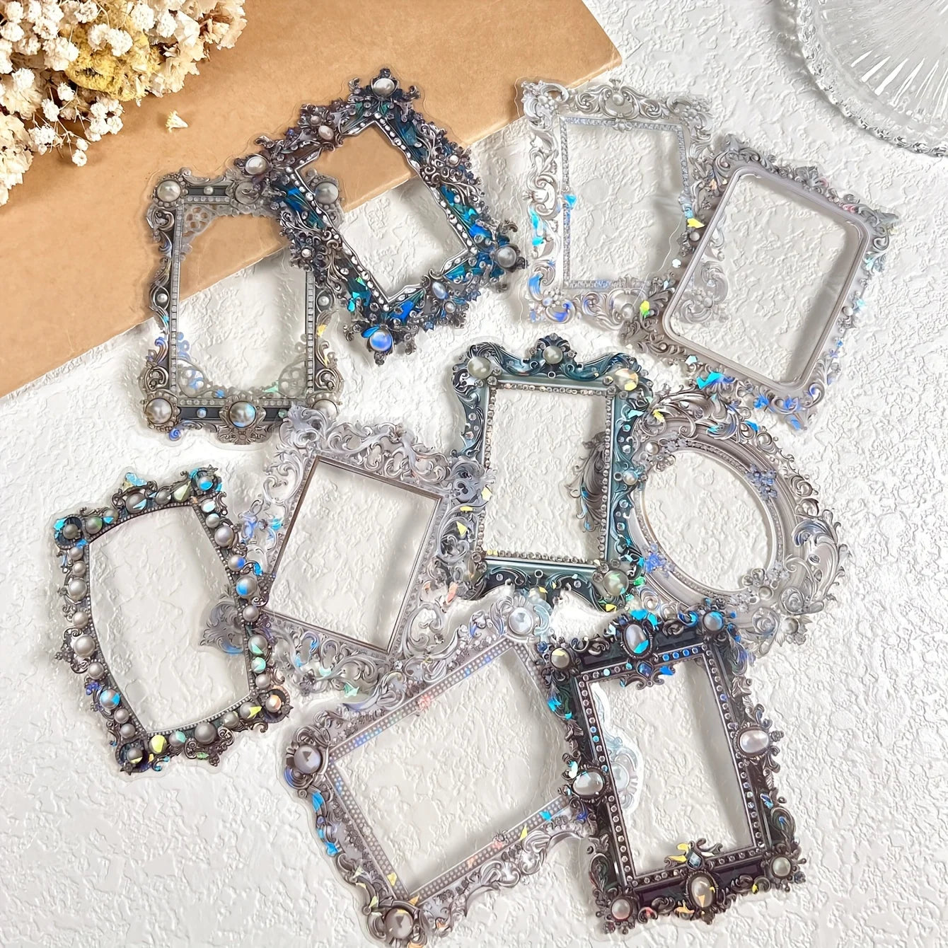 10 Pcs/Pack Floral Frame Stickers Adhesive Materials DIY Scrapbooking Decor Junk Journal Collage Stationery Diary Sticker