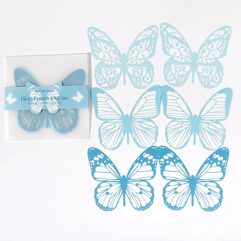 JIANQI 6 Pcs Hollow Butterfly Lace Material Paper INS Romance Butterfly Lace Collage Creative Handbook DIY Decorative Material