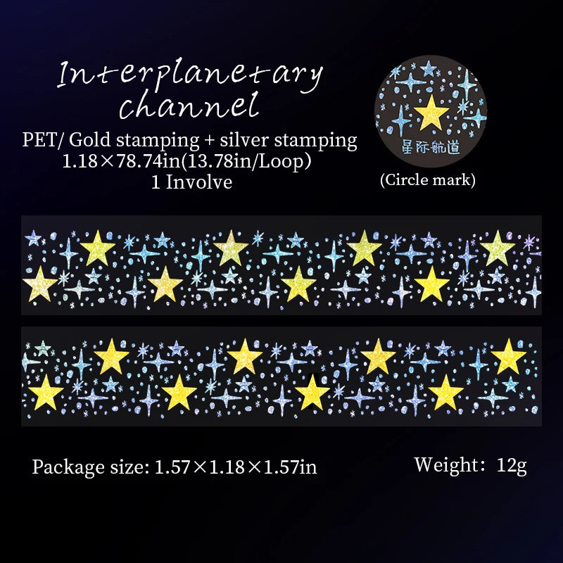 JIANQI 30mm*2m PET Tapes Sparkling Stars DIY Scrapbooking Decor Photo Album Collage Junk Journal Materials Aesthetics Tapes