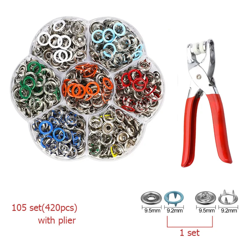 Zxiixz 420PCS Colored Metal Buttons Snap Hollow Prong Press Studs for DIY Craft Supplies Bag Clothes