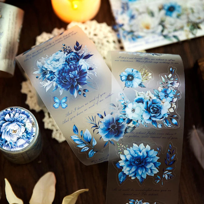 JIANQI 65mm*3m Flowers Tapes Waterproof PET Aesthetic Stationery DIY Scrapbooking Collage Junk Journal Craft Decor Tapes