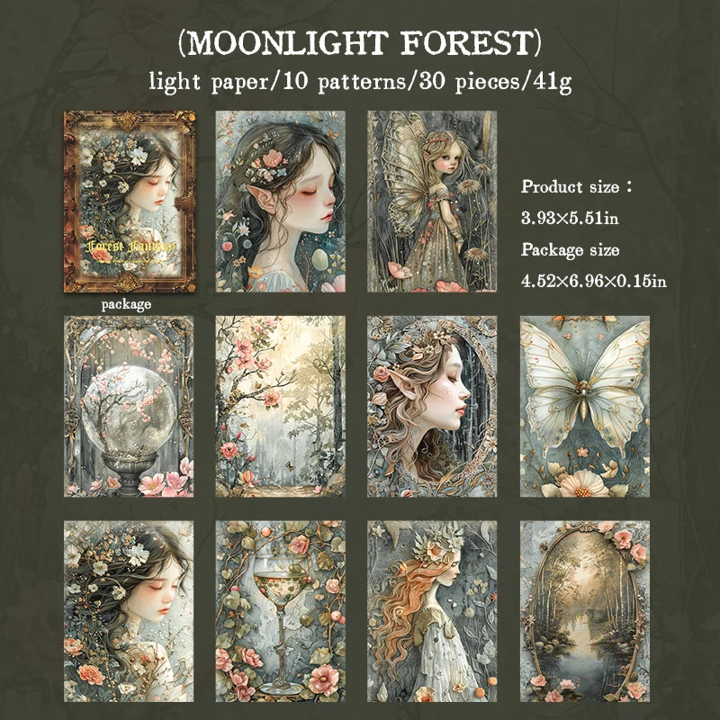 JIANQI 30 pcs Forest fantasy Series Material paper Decorative paper Diy Diary Album Scrapbooking Material Junk Journal Supplie