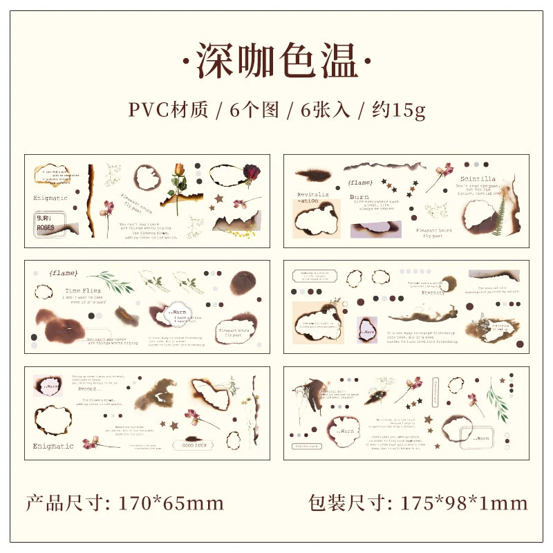 JIANQI 6pcs Transparent Floral Sticker PET Material DIY Scrapbooking Collage Supplies Decor Stationery Aesthetics Stickers