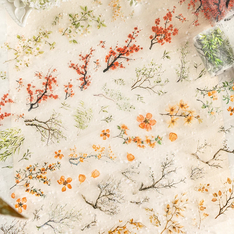 JIANQI PET Tapes Flower branch plant flower DIY Scrapbooking Decor Photo Album Collage Junk Journal Materials Aesthetics Tapes