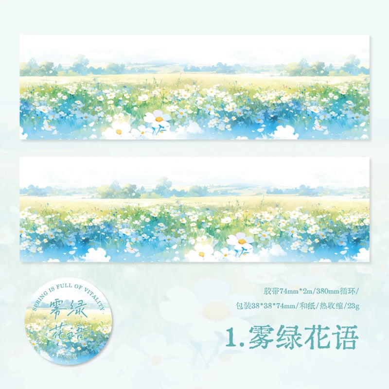 JIANQI 74mm*2m PET Tapes Spring Flower Sea DIY Scrapbooking Decor Photo Album Collage Junk Journal Materials Aesthetics Stickers