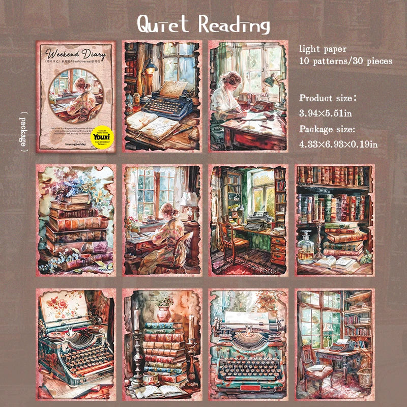 JIANQI 30 sheet Creative Scrapbook Vintage Materials Paper Combo Kit DIY Junk Journal Collage Photo Album Retro Background paper