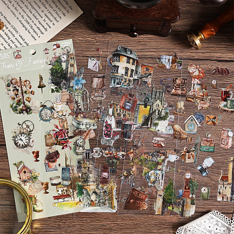 JIANQI 6pcs Literary Retro Stickers PET Materials DIY Scrapbooking Art Collage Stationery Planner Decor Diary Stickers