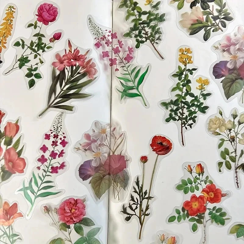 JIANQI 40 Pcs/pack Vintage Creative flower plant Stickers hand tent DIY Stick Labels Scrapbooking Material Junk Journal Supplies