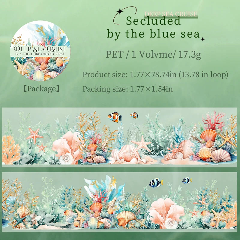 JIANQI 45mm*2m Deep sea landscape PET Tapes Creativity Scrapbook Hand Account Adhesive hand made Diy Junk Journal Craft Supplies