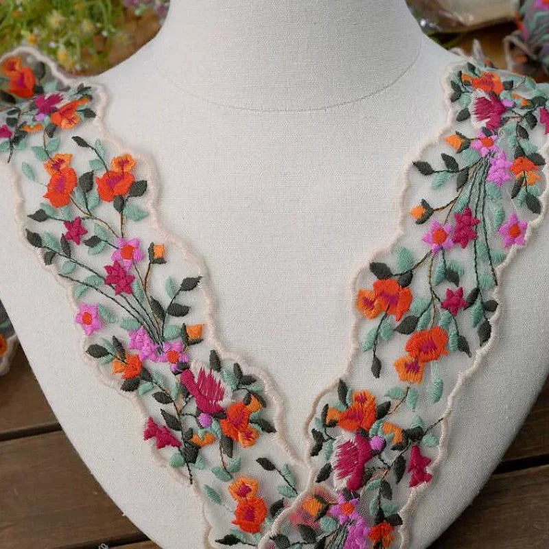 1Yard Colorful Flower Cotton Lace Fabric 6.5cm Wide