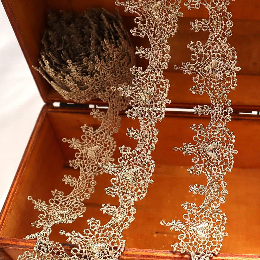 1 Yard Black White Gold Thread Embroidery Lace Fabric DIY Curtain Clothing Accessories Applique Sewing For Wedding Crafts