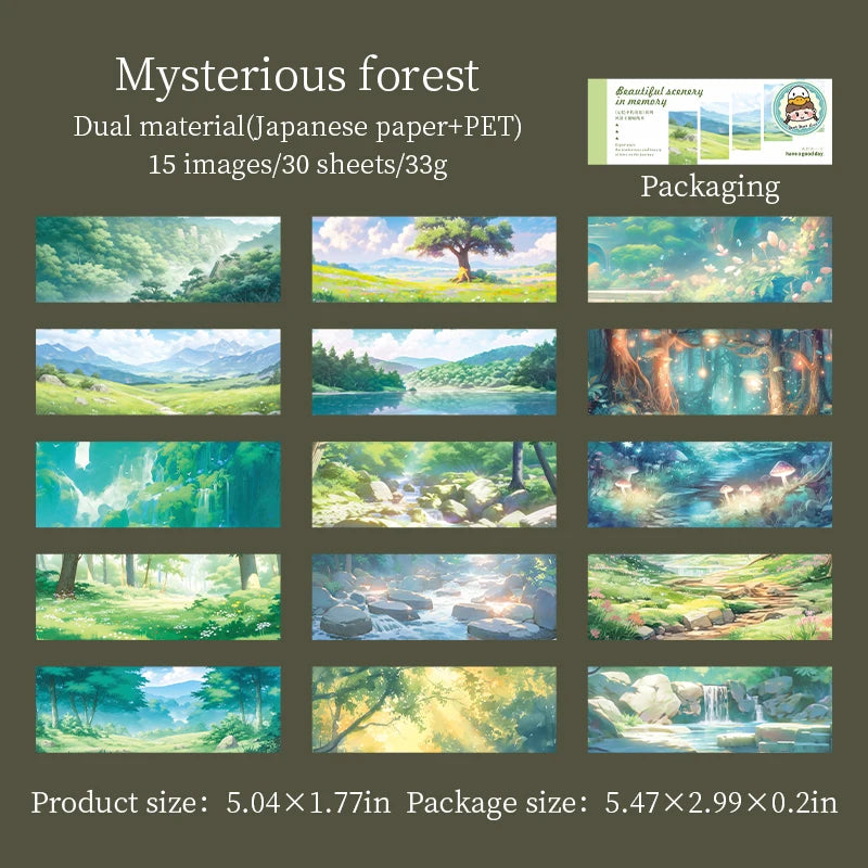 JIANQI 30pcs Beautiful scenery Stickers Long strip landscape Decor handmade Scrapbooking Material Diary Album Craft Supplies