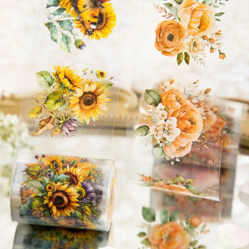 JIANQI 50mm*2m PET Plant Flowers tape Sticker Decorative collage Adhesive Diy Scrapbooking hand made Masking tape